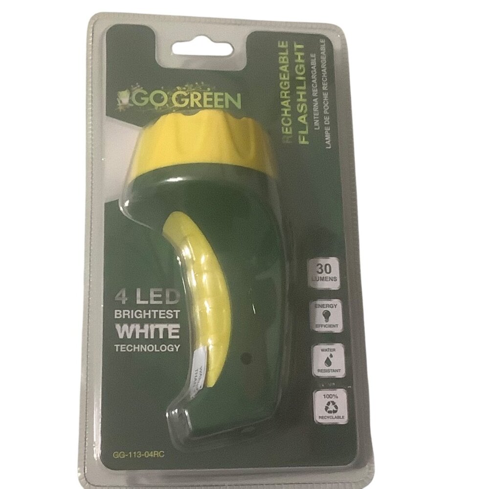 Rechargeable 4 LED Flashlight‎ Go Green 30 Lumens Brightest Energy Efficient NEW